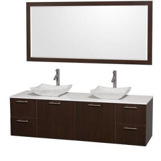 Wyndham Collection Amare 72 in. Double Vanity in Espresso with Man Made Stone Vanity Top in White and Carrara Marble Sink WCR410072ESWHGS3M1DB