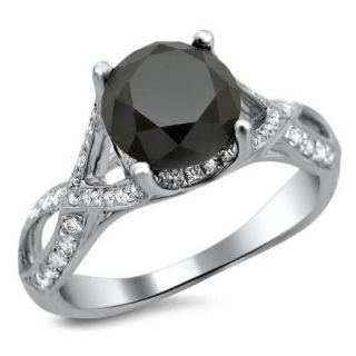 Noori 18k White Gold 3ct TDW Certified Black Round Diamond Twisted Ring Size 4.5