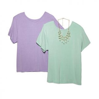 IMAN Global Chic Runway Glamour 2 Tees and Jeweled Necklace Set   7651792