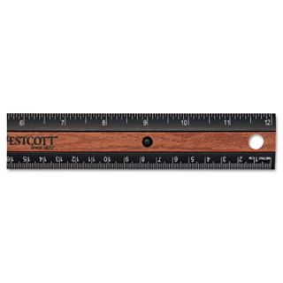 Inlaid Wood Look Center Plastic Ruler with Hang Hole, 12, Black/Brown