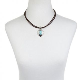 Studio Barse Oval Turquoise Pendant with Braided Leather Cord   8062049