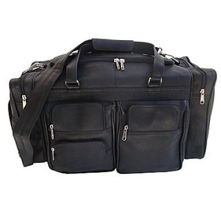 Piel 20 Leather Carry On Duffel with Pockets; Black
