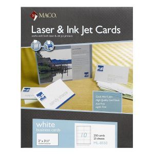 MACO TAG & LABEL Business Cards, Laser/Inkjet, 3 1/2x2, 250/BX, White