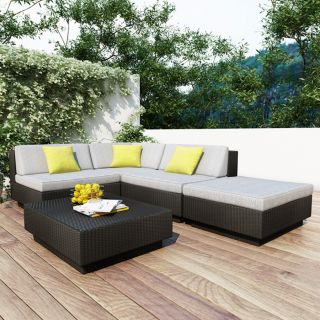 Sonax 5 Piece Wicker Patio Conversation Set with Solid Gray Cushion