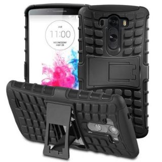 Fosmon LG G3 S / Vigor Case   HYBO RAGGED Heavy Duty Dual Layer Stand Case Cover   Black