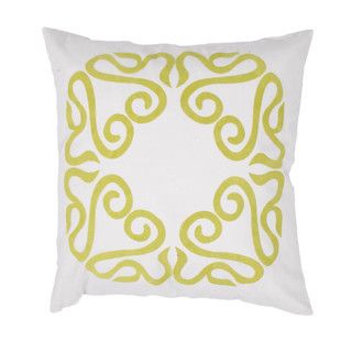Contemporary 100 percent Cotton Ivory/ Lime Green Square Pillow