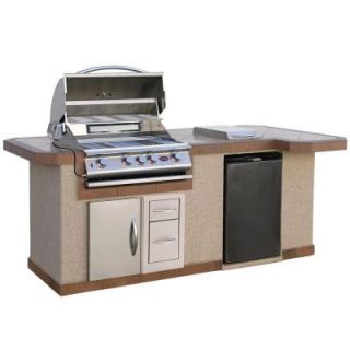 Cal Flame 8 ft. Stucco Grill Island and Side Bar with 4 Burner Stainless Steel Propane Gas Grill LBK820R O