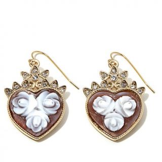 AMEDEO 20mm "Rose" Heart Shaped Cameo and Crystal Goldtone Drop Earrings   8015103