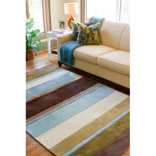 Hand tufted Casual Brown/Blue Stripe Striped Rug (5 x 8)  