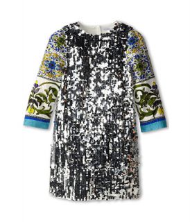 Dolce & Gabbana Kids Graphic Print Sequin Shift Dress (Big Kids) Silver