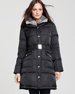 Laundry by Shelli Segal Belted Puffer Coat with Fur Trim