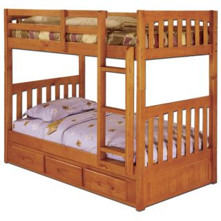 Honey Stained Twin over Twin Bunk bed with 3 Drawers   16408505