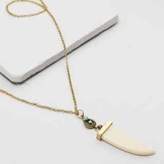 Gold and Turquoise Ivory Horn Pendant Necklace