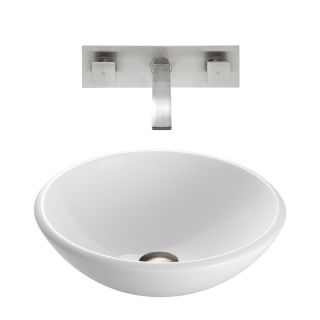 VIGO Vessel Bathroom Sets White Glass Vessel Round Bathroom Sink with Faucet (Drain Included)
