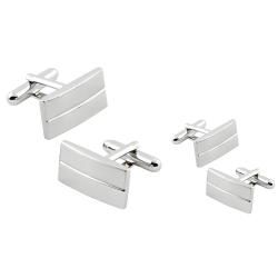 Zodaca Rhodium plated Horizontal stripe Silver Rectangular Cufflinks