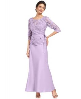 Alex Evenings Three Quarter Sleeve Illusion Lace Gown