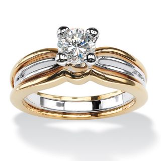 PalmBeach 1 TCW Round Cubic Zirconia Solitaire Engagement Ring in 18k