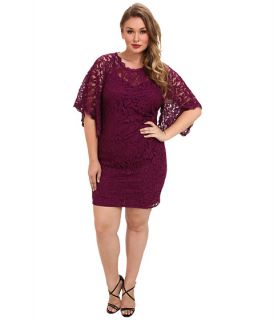 Adrianna Papell Plus Size Kimon Sleeve Lace Combo Dress Cassis