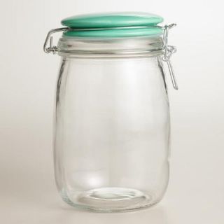 Medium Glass Canister with Mint Ceramic Clamp Lid