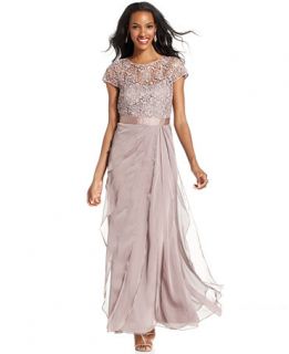 Adrianna Papell Cap Sleeve Lace Tiered Gown   Dresses   Women