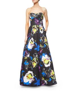 Milly Strapless Bustier Floral Print Ball Gown