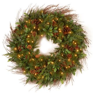 30 Inch Decorative Collection Juniper Mix Pine Wreath with Clear Lights    National Tree Company
