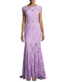 Jovani Open Back Lace & Tulle Gown, Lavender