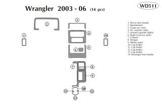2003 2006 Jeep Wrangler Wood Dash Kits   B&I WD511 DCF   B&I Dash Kits