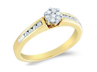10k Yellow Gold Diamond Engagement Invisible Set Solitaire Style Center Setting Flower Shape Center  with Side Stones Round Brilliant Cut Diamond Ring 5mm (1/4 cttw, H Color, I1 Clarity) 