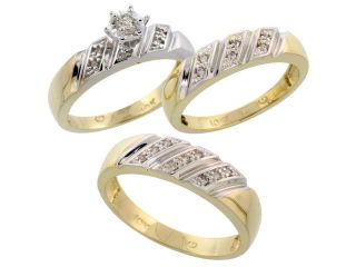 10k Yellow Gold Diamond Trio Wedding Ring Set His 6mm & Hers 5mm, Men's Size 8 to 14