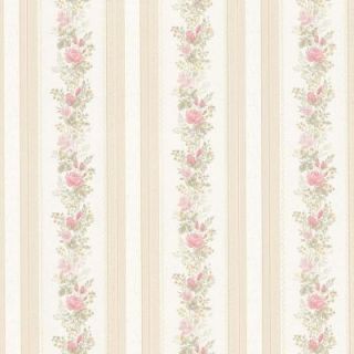 Mirage 56 sq. ft. Alexis Pink Satin Floral Stripe Wallpaper 992 68352