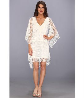 tbags los angeles high low hem 3 4 sleeve crochet waisted dress w feather lace white