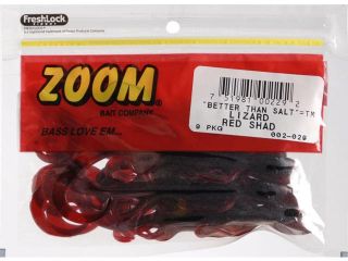 Zoom Soft Plastic Bass Fishing Bait 002 029 Super Salt+ Lizard 9 PK Red Shad