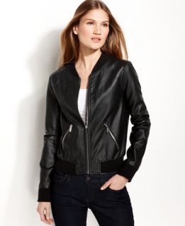 Calvin Klein Perforated Faux Leather Bomber Jacket   Jackets & Blazers