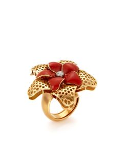 Valente Red Enamel & Diamond Flower Ring by Valente