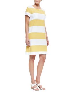 Joan Vass Striped Pique Short Sleeve Dress, Womens