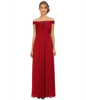 Adrianna Papell Off Shoulder Beaded Tulle Gown