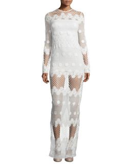 Alexis Axelle Long Sleeve Netted Maxi Dress, White
