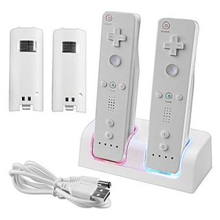 Insten 33647 Dual Charging Station W/2 Rechargeable Batteries & LED Light F/Wii Remote Control, White