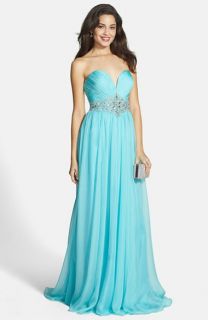 Alyce Paris Embellished Ruched Strapless Chiffon Gown