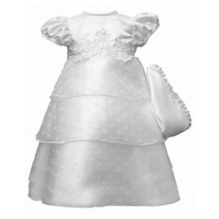 Christening Baptism Newborn Baby Girl Special Occasion Bow Pattern Organza Triple Tiered Dress With Matching Hat