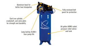 Quincy Single-Stage Air Compressor — 3.5 HP, 220 Volt, 60-Gallon Vertical Tank, Model# Q13160VQ  60   79 Gallon Air Compressors