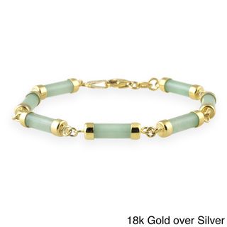 Glitzy Rocks Sterling Silver Green Jade Link Bracelet