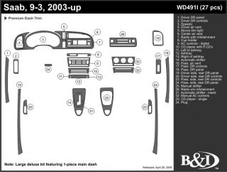 2003 2006 Saab 9 3 Wood Dash Kits   B&I WD491I DCF   B&I Dash Kits
