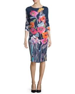 Kay Unger New York 3/4 Sleeve Floral Print Sheath Dress, Multi Colors