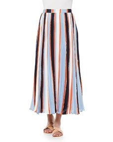 Elle Sasson Koa Pleated Striped Chiffon Skirt