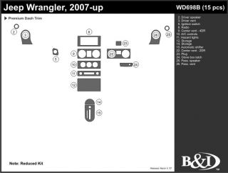 2007 2010 Jeep Wrangler Wood Dash Kits   B&I WD698B DCF   B&I Dash Kits