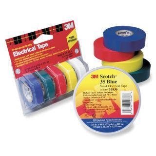 3M Red, Blue, Green, White, Yellow Vinyl Multipack Electrical Tape, 1/2" Width, 20 ft. Length, 7 mil Th   Electrical Tapes   4YT48|35 1/2" X 20'