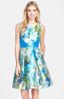 Theia Floral Print Fit & Flare Dress