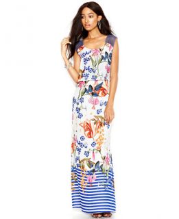 Jessica Simpson Floral Print Striped Maxi Dress